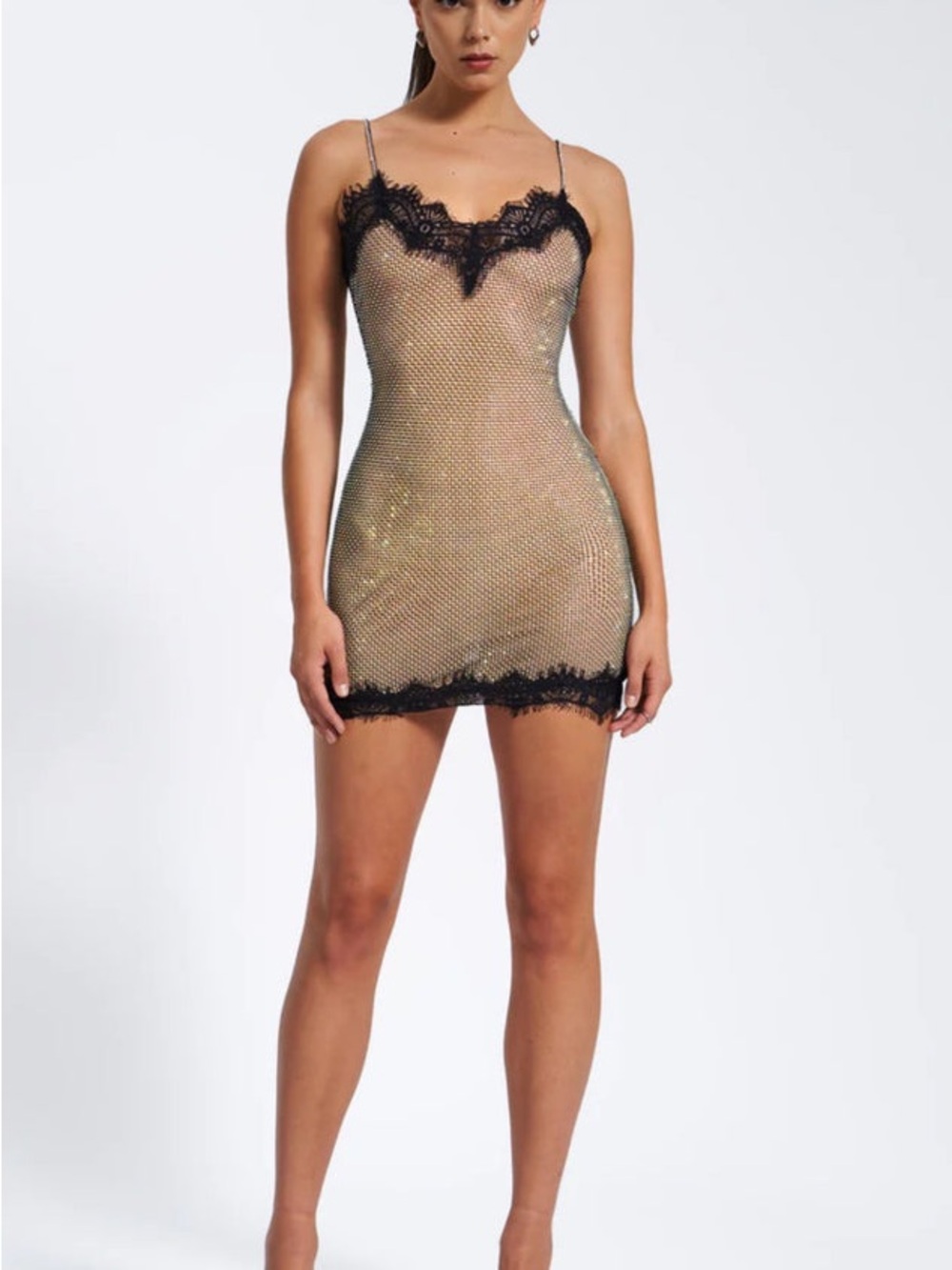 Fashion Nova Black Lace Mesh Slip Dress
